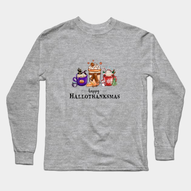 Happy Hallothanksmas - Coffee Long Sleeve T-Shirt by TsunamiMommy